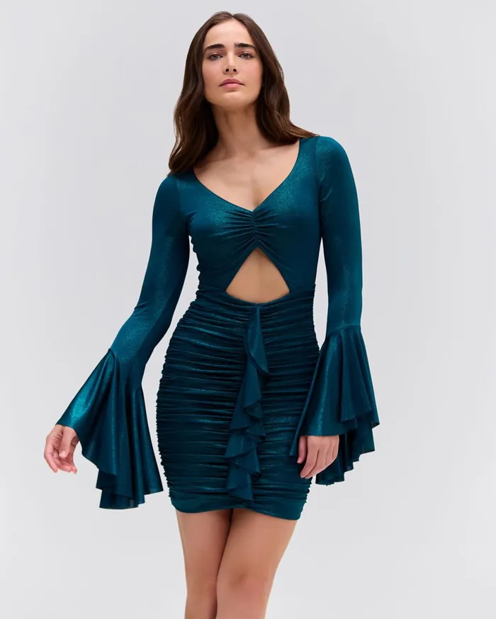 Dresses and Jumpsuits Women Patbo Metallic Jersey Bell Sleeve Mini Dress Emerald Dresses and Jumpsuits Women Patbo Metallic Jersey Bell Sleeve Mini Dress Emerald