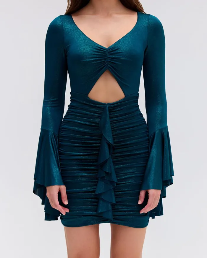 Dresses and Jumpsuits Women Patbo Metallic Jersey Bell Sleeve Mini Dress Emerald