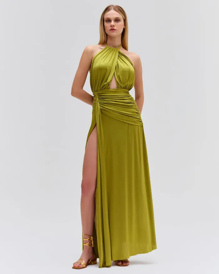 Dresses and Jumpsuits Women Patbo Metallic Jersey Halterneck Maxi Dress Absinthe