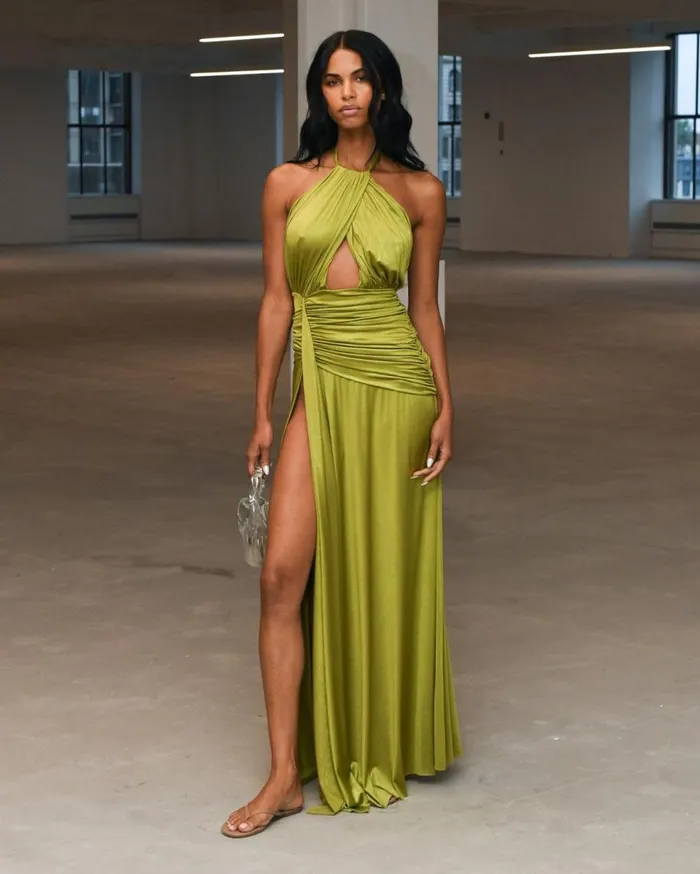 Dresses and Jumpsuits Women Patbo Metallic Jersey Halterneck Maxi Dress Absinthe