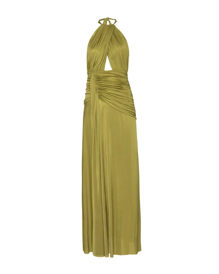 Dresses and Jumpsuits Women Patbo Metallic Jersey Halterneck Maxi Dress Absinthe