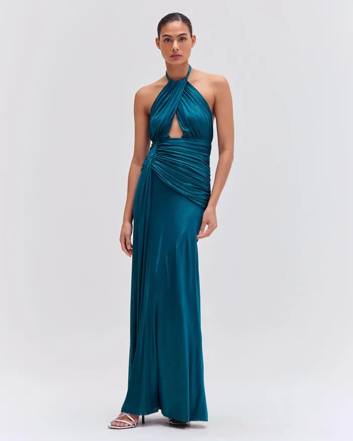 Dresses and Jumpsuits Women Patbo Metallic Jersey Halterneck Maxi Dress Emerald Dresses and Jumpsuits Women Patbo Metallic Jersey Halterneck Maxi Dress Emerald