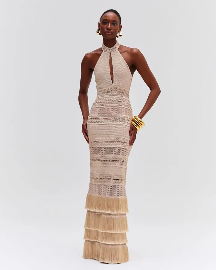 Dresses and Jumpsuits Women Patbo Metallic Knit Halterneck Maxi Dress Clay
