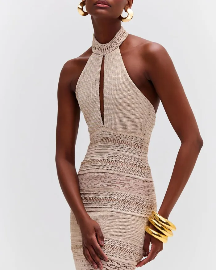 Dresses and Jumpsuits Women Patbo Metallic Knit Halterneck Maxi Dress Clay