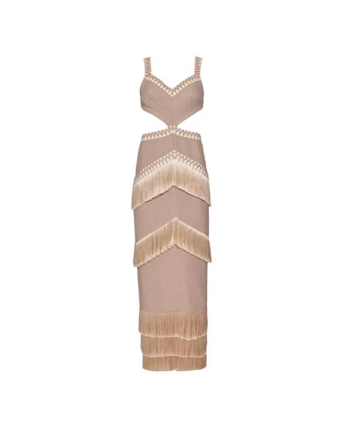Dresses and Jumpsuits Women Patbo Metallic Knit Maxi Dress With Fringe Trim Clay