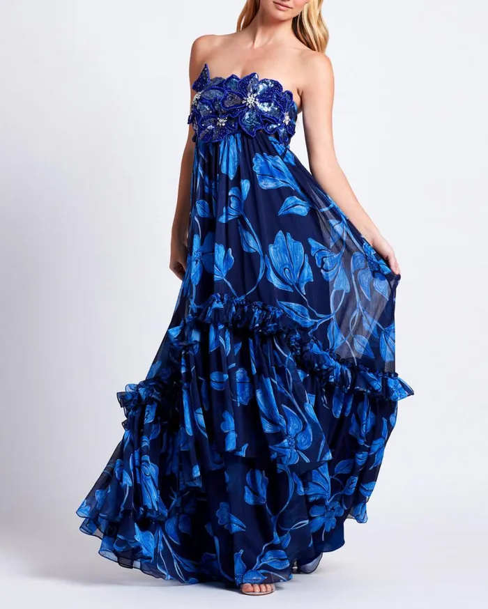 Dresses and Jumpsuits Women Patbo Nightflower Beaded Strapless Gown Indigo