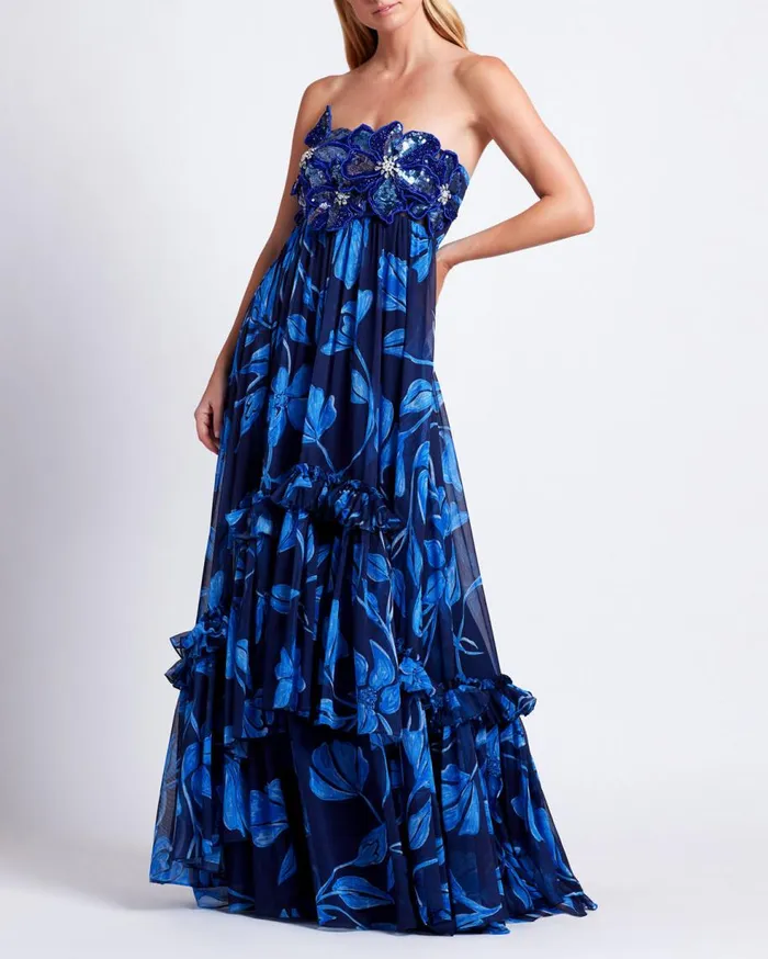 Dresses and Jumpsuits Women Patbo Nightflower Beaded Strapless Gown Indigo