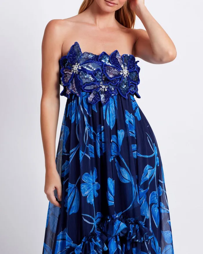Dresses and Jumpsuits Women Patbo Nightflower Beaded Strapless Gown Indigo
