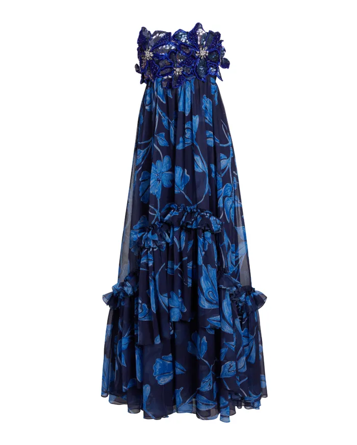 Dresses and Jumpsuits Women Patbo Nightflower Beaded Strapless Gown Indigo