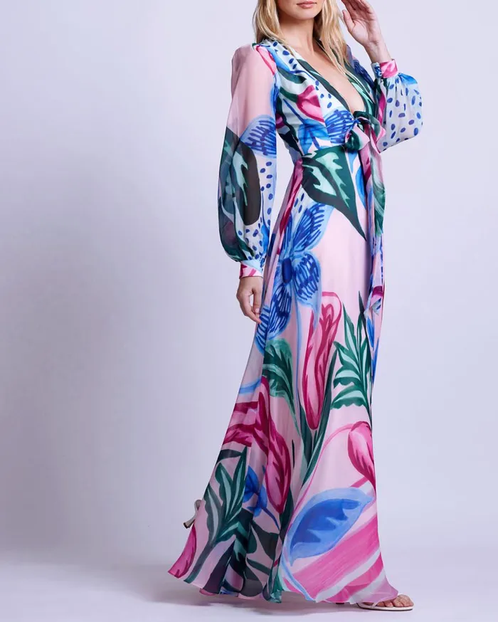 Dresses and Jumpsuits Women Patbo Nova Flora Deep V Maxi Dress Pink