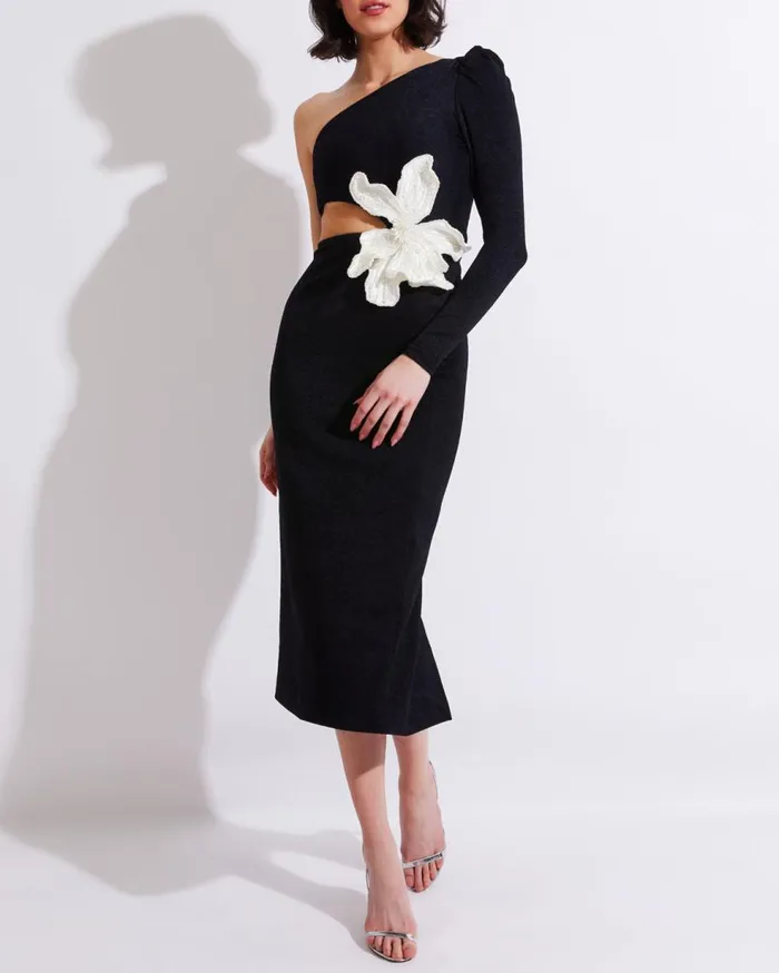 Dresses and Jumpsuits Women Patbo One Shoulder Maxi Dress With Flower Applique Black