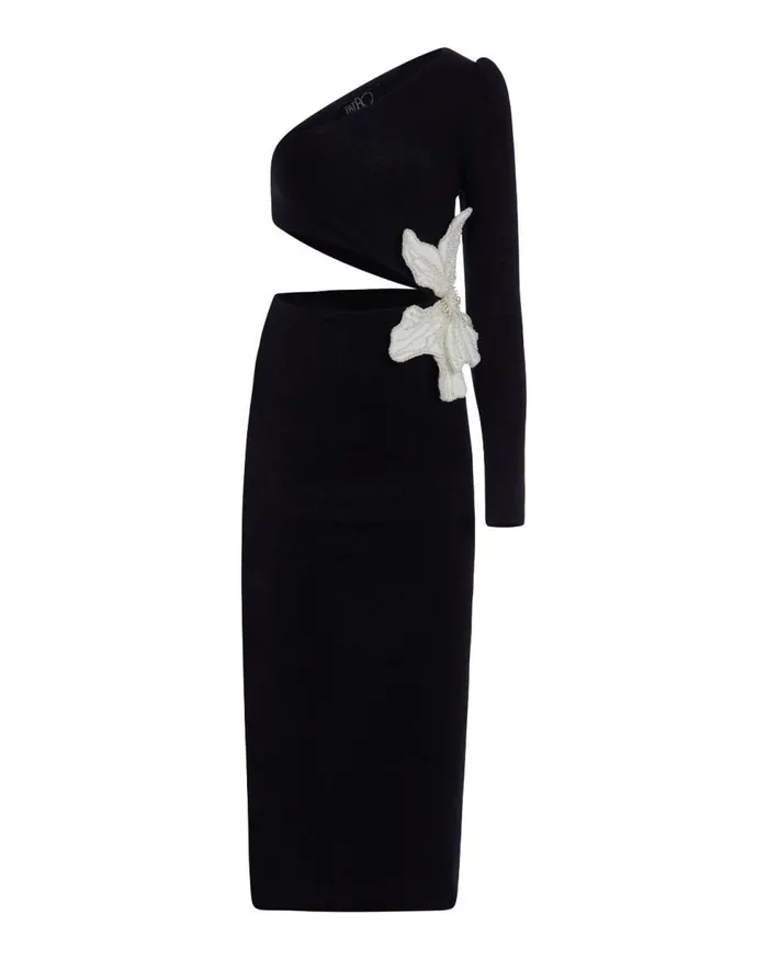 Dresses and Jumpsuits Women Patbo One Shoulder Maxi Dress With Flower Applique Black
