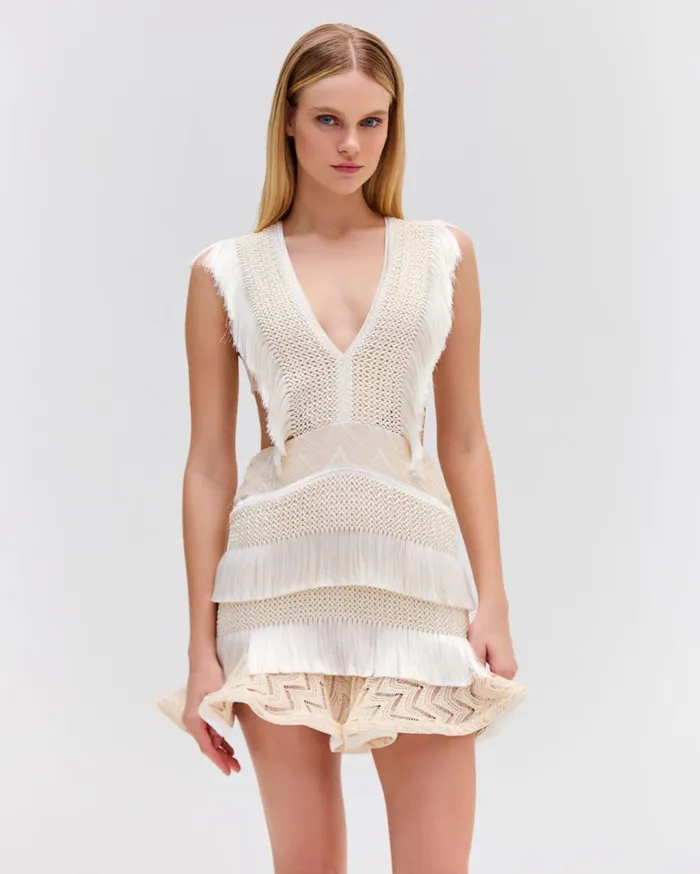 Dresses and Jumpsuits Women Patbo Plunge Fringe Trim Mini Dress Sandstone