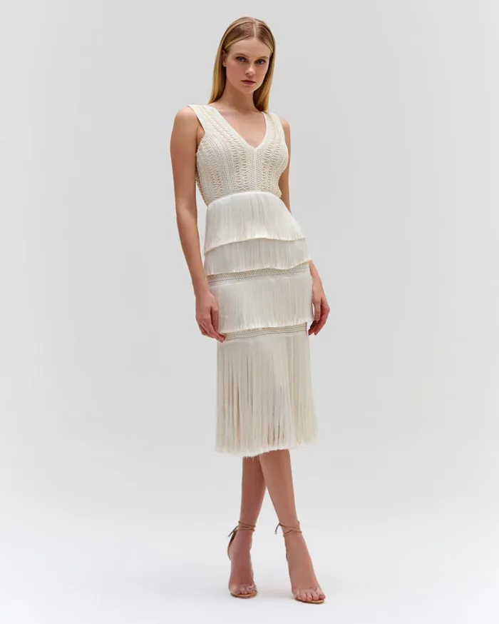 Dresses and Jumpsuits Women Patbo Plunging Fringe Midi Dress White