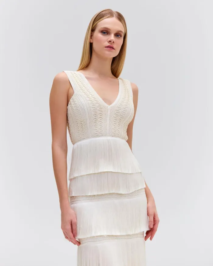 Dresses and Jumpsuits Women Patbo Plunging Fringe Midi Dress White