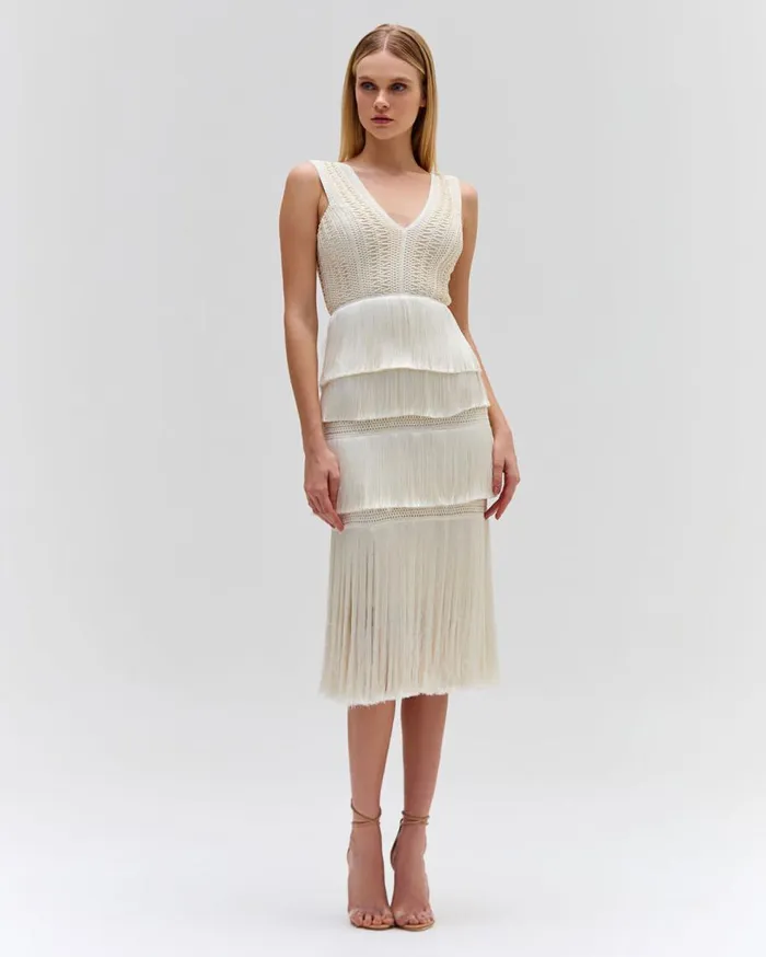Dresses and Jumpsuits Women Patbo Plunging Fringe Midi Dress White