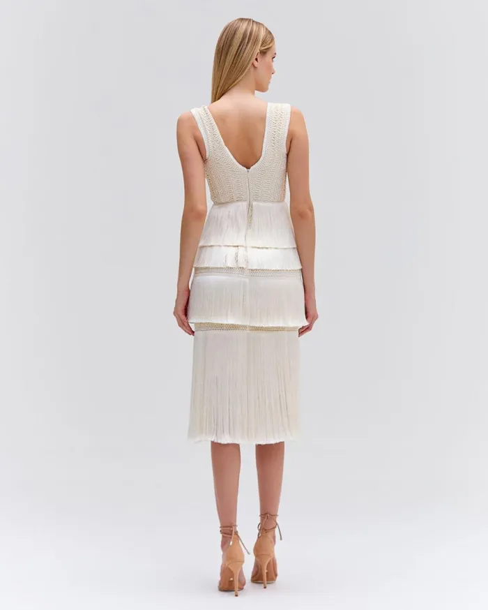 Dresses and Jumpsuits Women Patbo Plunging Fringe Midi Dress White
