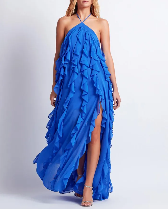 Dresses and Jumpsuits Women Patbo Ruffle Halterneck Maxi Dress Ultramarine