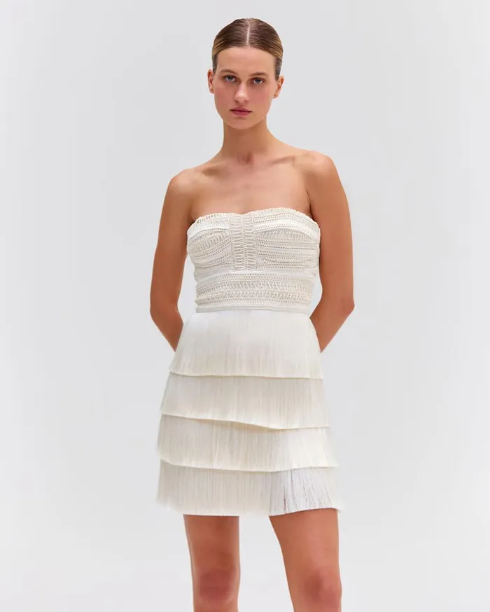 Dresses and Jumpsuits Women Patbo Strapless Fringe Mini Dress White