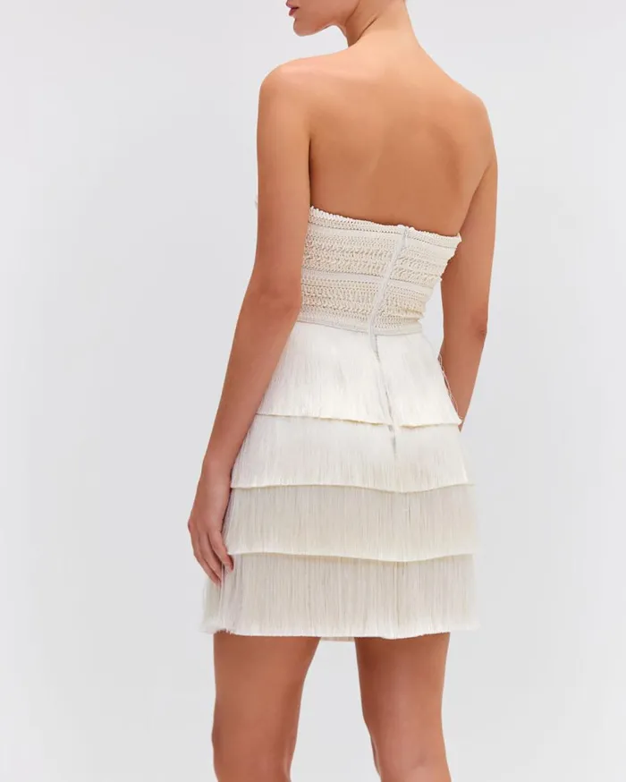 Dresses and Jumpsuits Women Patbo Strapless Fringe Mini Dress White
