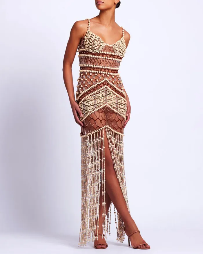 Dresses and Jumpsuits Women Patbo Wood And Crystal Beaded Gown Natural