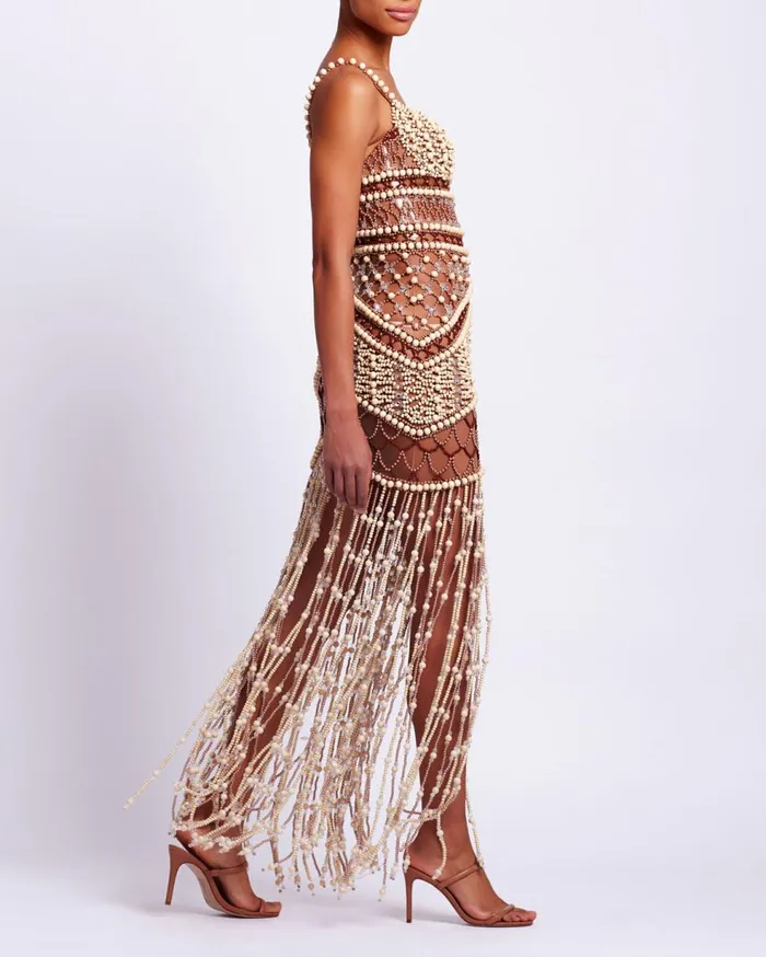 Dresses and Jumpsuits Women Patbo Wood And Crystal Beaded Gown Natural Dresses and Jumpsuits Women Patbo Wood And Crystal Beaded Gown Natural