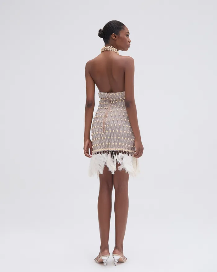 Dresses and Jumpsuits Women Patbo Wood And Crystal Beaded High Neck Mini Dress Natural Dresses and Jumpsuits Women Patbo Wood And Crystal Beaded High Neck Mini Dress Natural