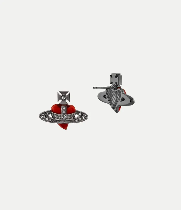 Earrings WomenMen Vivienne Westwood New Diamante Heart Earrings In RutheniumBlackDiamondCrystalLightSiamEnamel