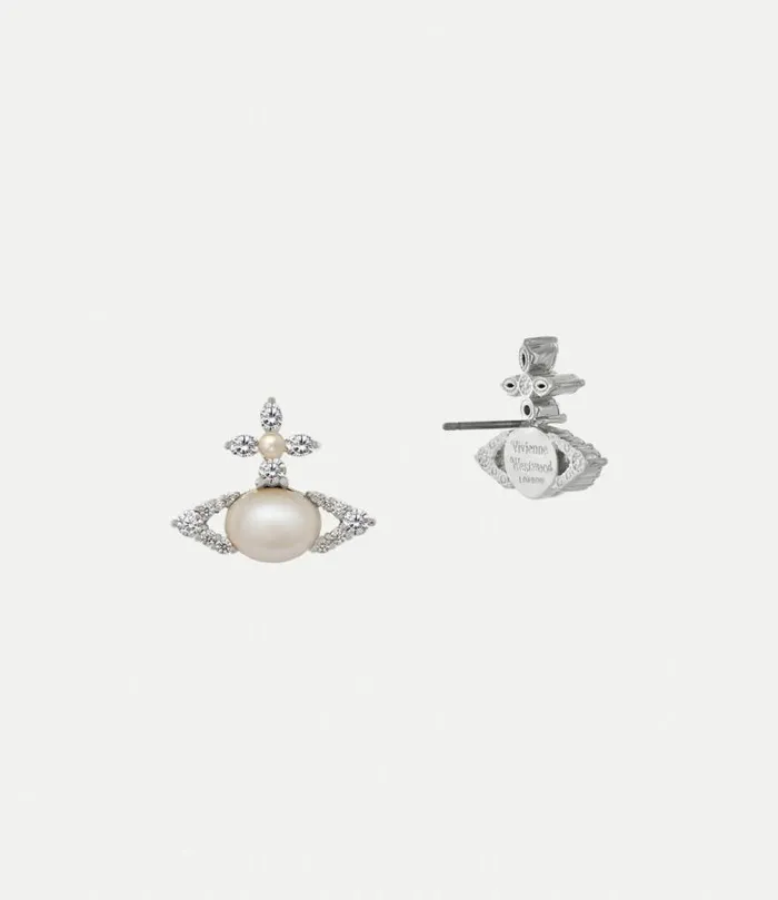 Earrings Women Vivienne Westwood Ada Earrings In PlatinumWhiteCzCreamrosePearl