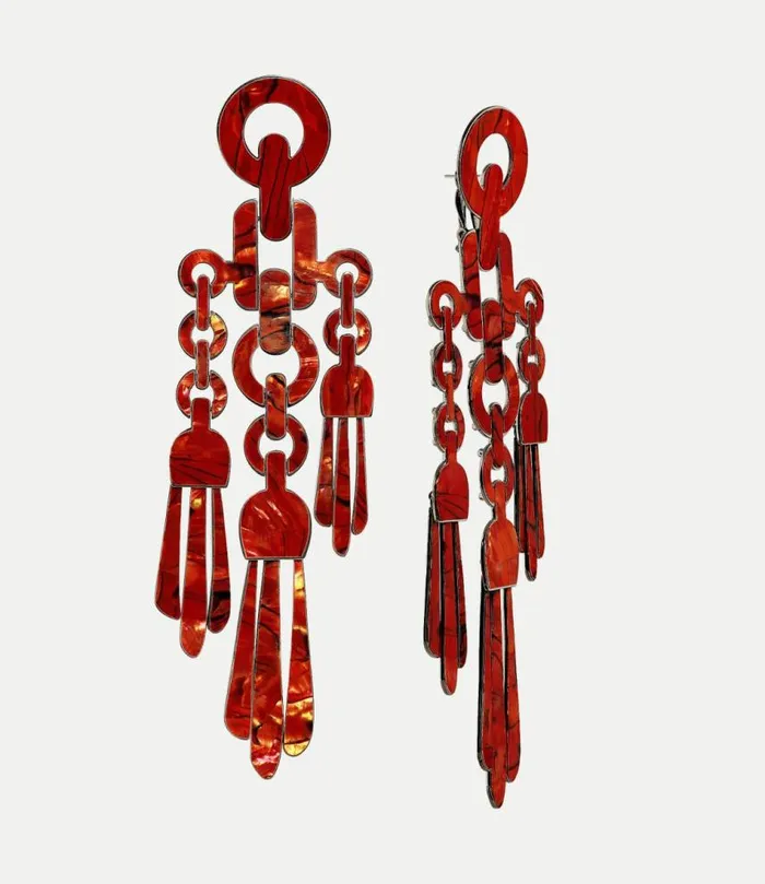 Earrings Women Vivienne Westwood Janetta Earrings In RutheniumRubyRedMop