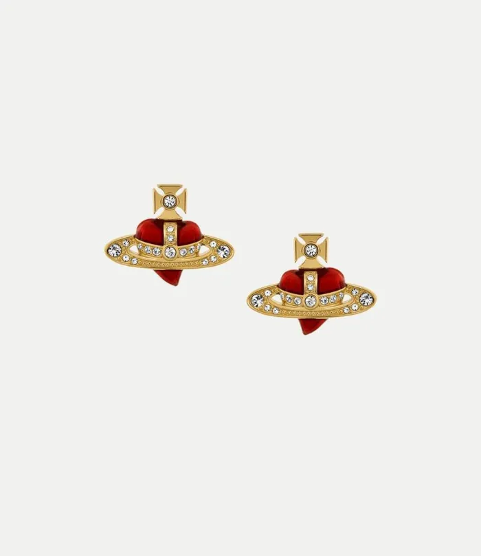 Earrings Women Vivienne Westwood New Diamante Heart Earrings In GoldCrystalCrystalIndianPinkEnamel Earrings Women Vivienne Westwood New Diamante Heart Earrings In GoldCrystalCrystalIndianPinkEnamel