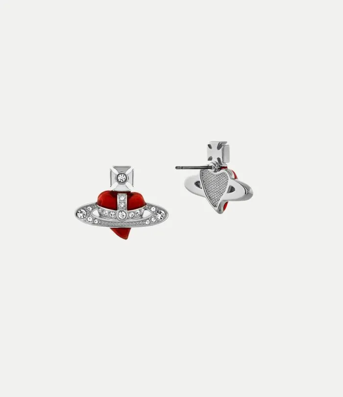 Earrings Women Vivienne Westwood New Diamante Heart Earrings In PlatinumCrystalCrystalIndianPinkEnamel