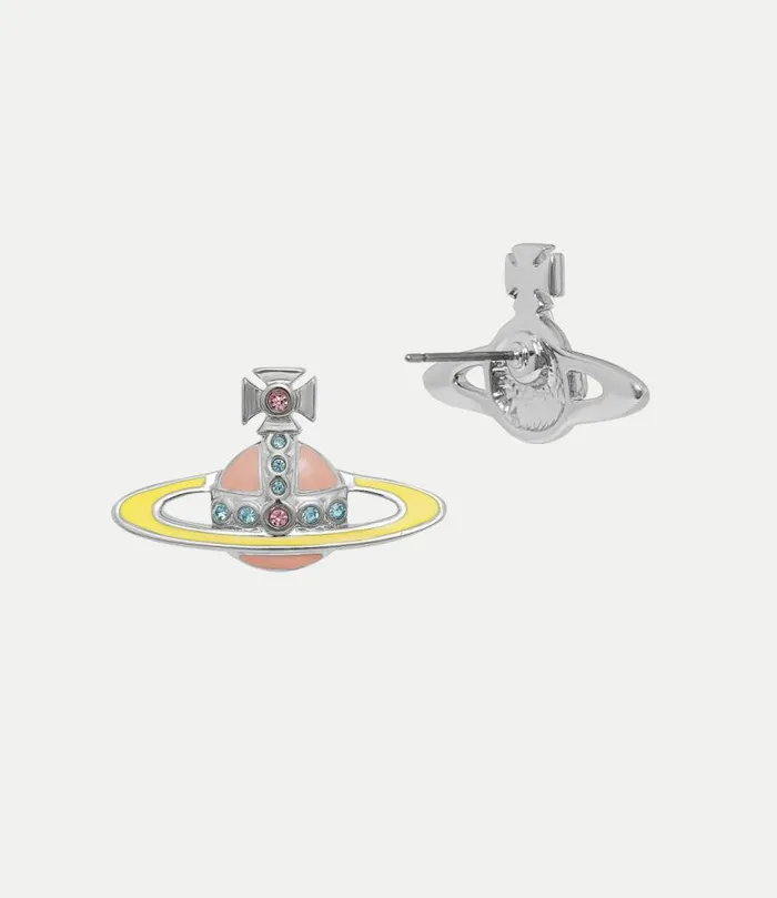 Earrings Women Vivienne Westwood Small Neo Bas Relief Earrings In PlatinumLightRoseAquamarineCrystalLight