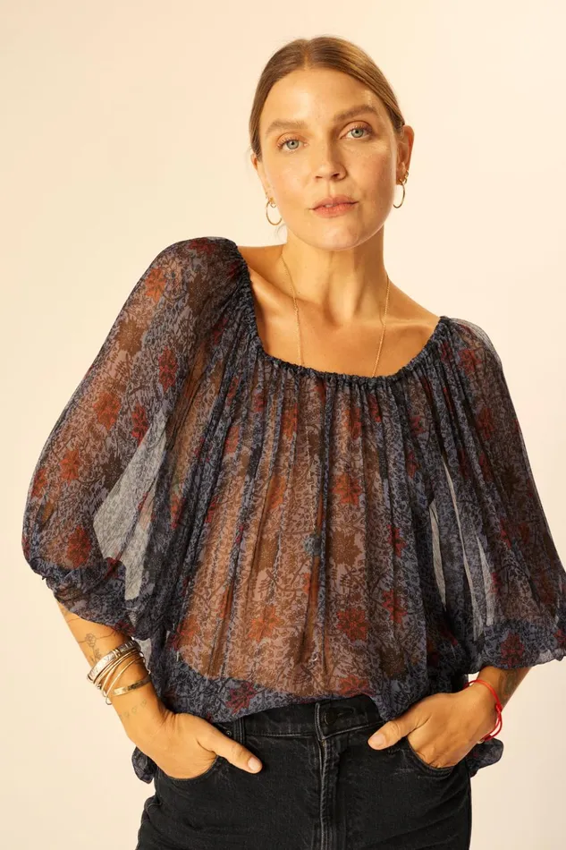 Ella Top Snowflake Steel Blue Women Natalie Martin Tops
