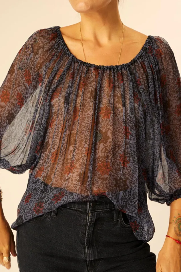 Ella Top Snowflake Steel Blue Women Natalie Martin Tops