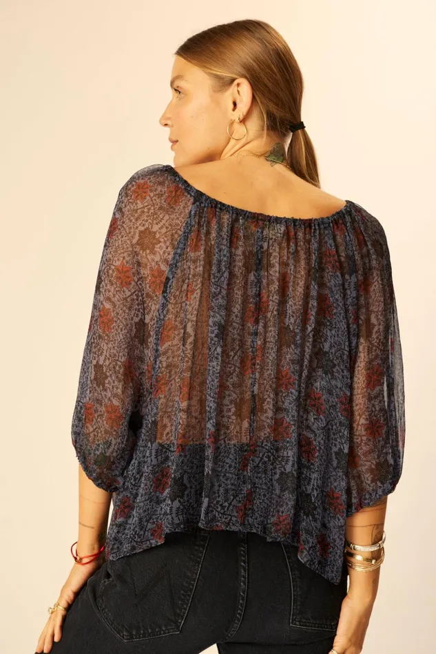 Ella Top Snowflake Steel Blue Women Natalie Martin Tops