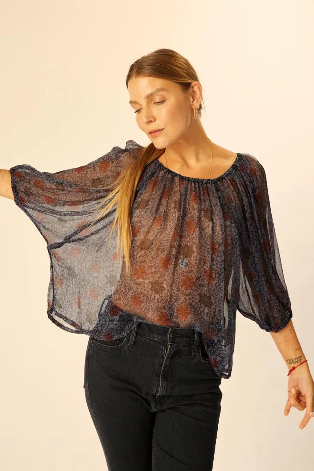 Ella Top Snowflake Steel Blue Women Natalie Martin Tops