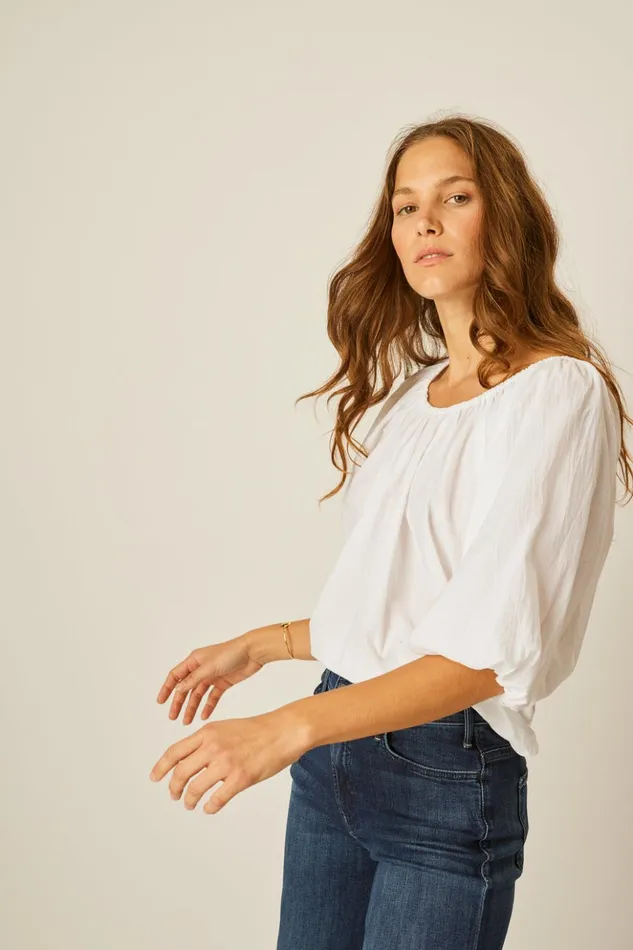 Ella Top White Flat Cotton Women Natalie Martin Tops