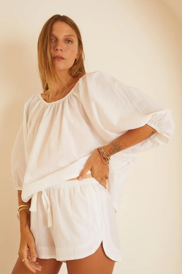 Ella Top White Flat Cotton Women Natalie Martin Tops