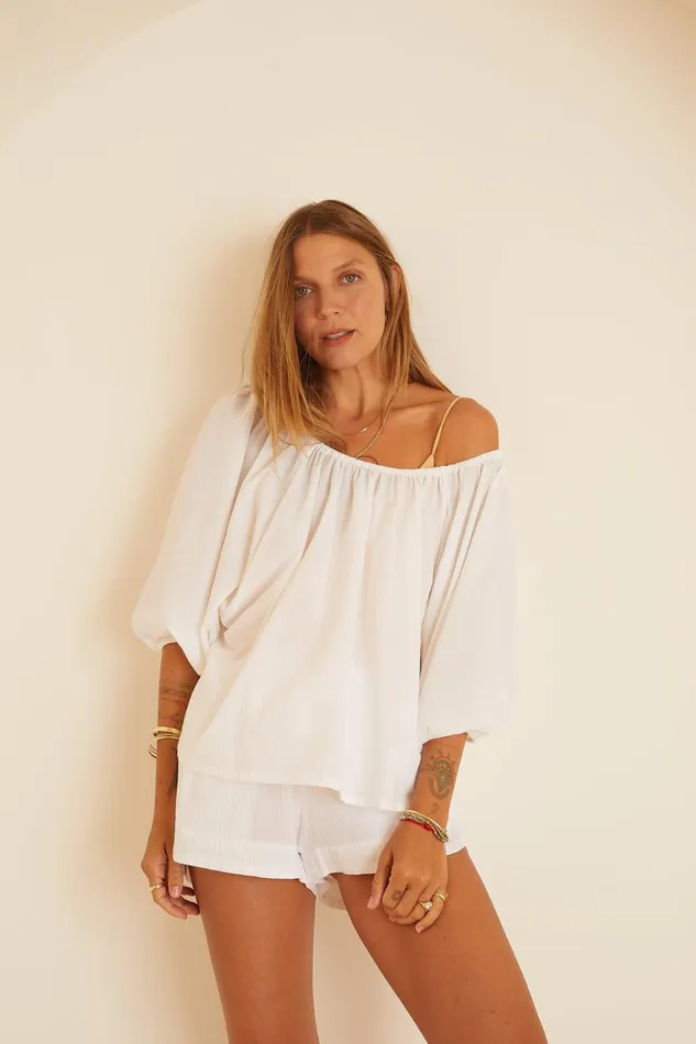 Ella Top White Flat Cotton Women Natalie Martin Tops