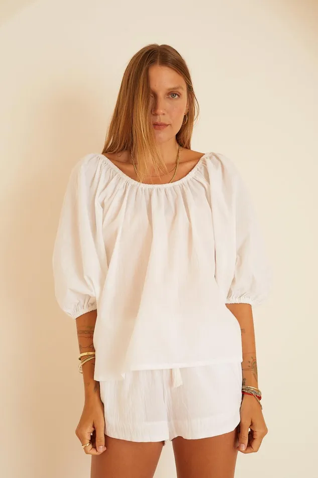 Ella Top White Flat Cotton Women Natalie Martin Tops