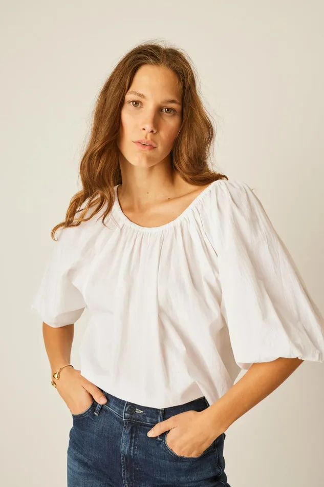 Ella Top White Flat Cotton Women Natalie Martin Tops