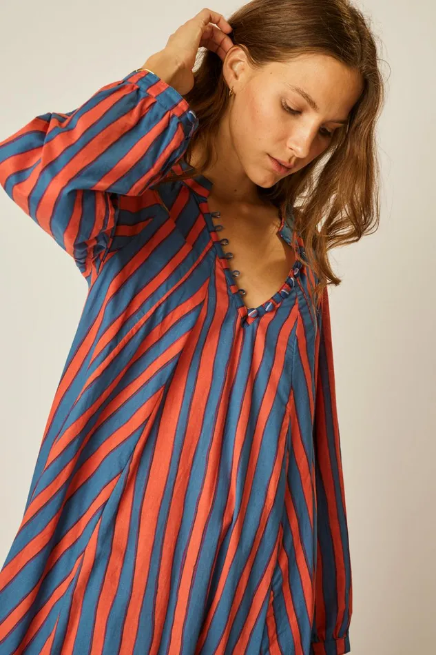 Fiore Maxi Batik Stripe Blood Orange Women Natalie Martin Dresses