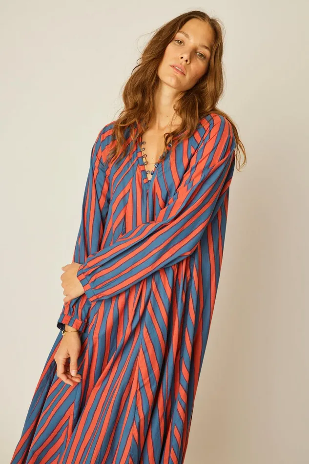 Fiore Maxi Batik Stripe Blood Orange Women Natalie Martin Dresses