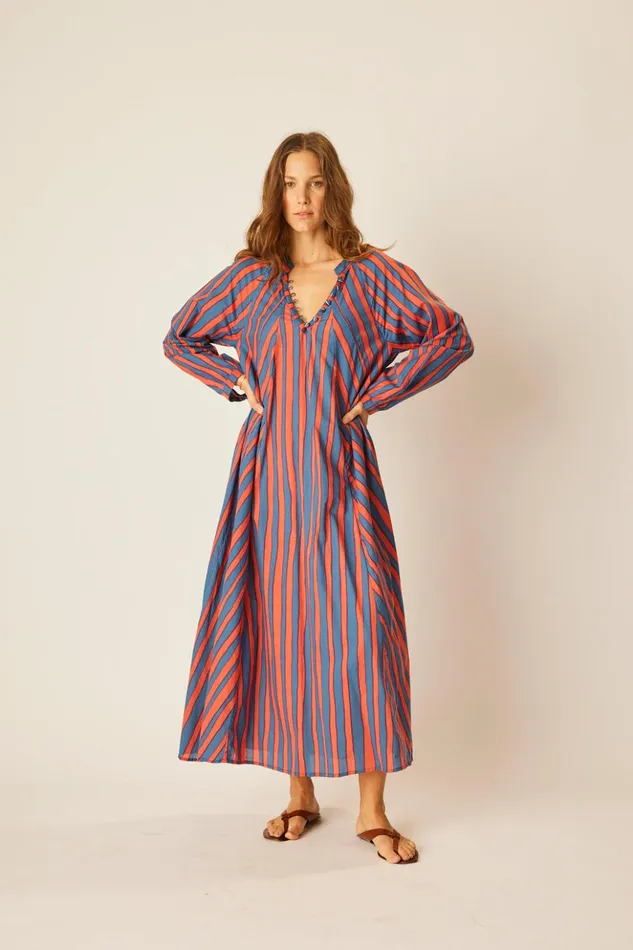 Fiore Maxi Batik Stripe Blood Orange Women Natalie Martin Dresses