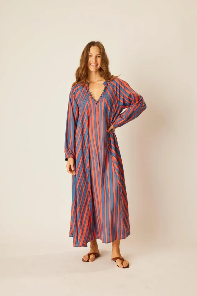 Fiore Maxi Batik Stripe Blood Orange Women Natalie Martin Dresses