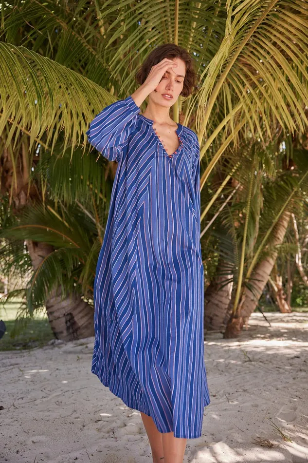Fiore Maxi Batik Stripe Navy Women Natalie Martin Dresses