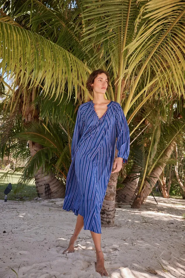 Fiore Maxi Batik Stripe Navy Women Natalie Martin Dresses