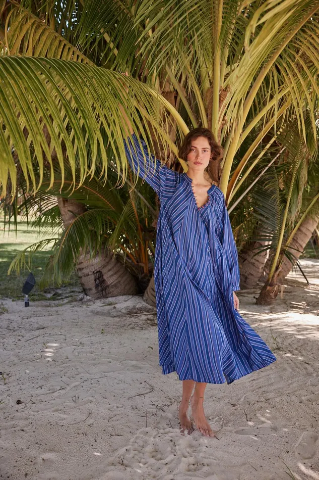 Fiore Maxi Batik Stripe Navy Women Natalie Martin Dresses