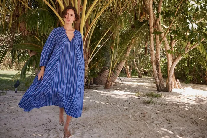 Fiore Maxi Batik Stripe Navy Women Natalie Martin Dresses